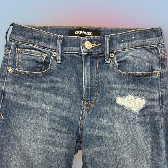EXPRESS Women's 0 Mid Rise Distressed LEGGING Blue Jeans - Picture 1 of 3